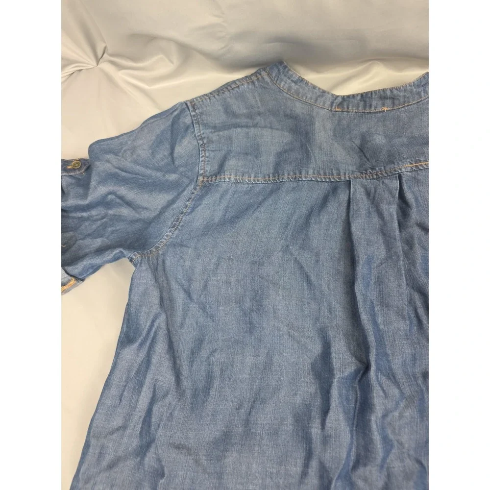 Philosophy Women's Dress Chambray Tunic Style Shirt Dress Lace Up XL Tencel